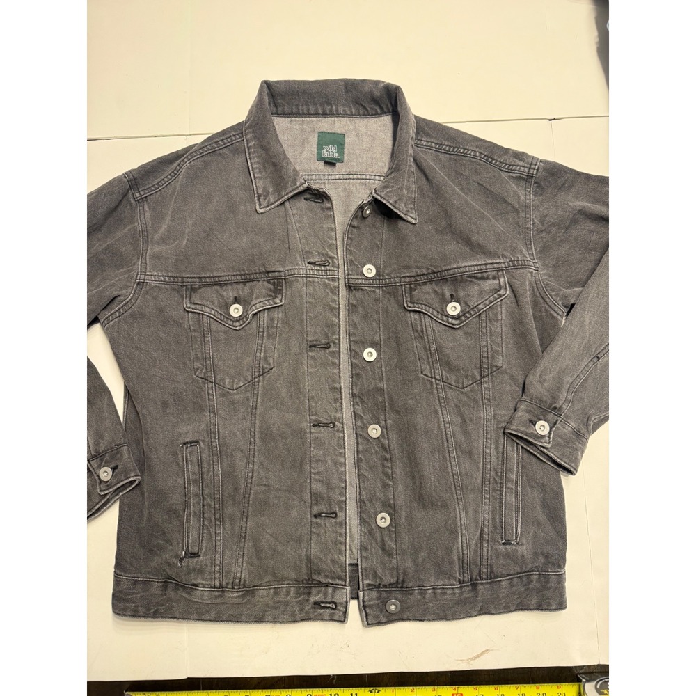 Wild Fable Womens Black Denim Trucker Jacket Faded Oversized Cotton Coat Medium - Picture 1 of 6